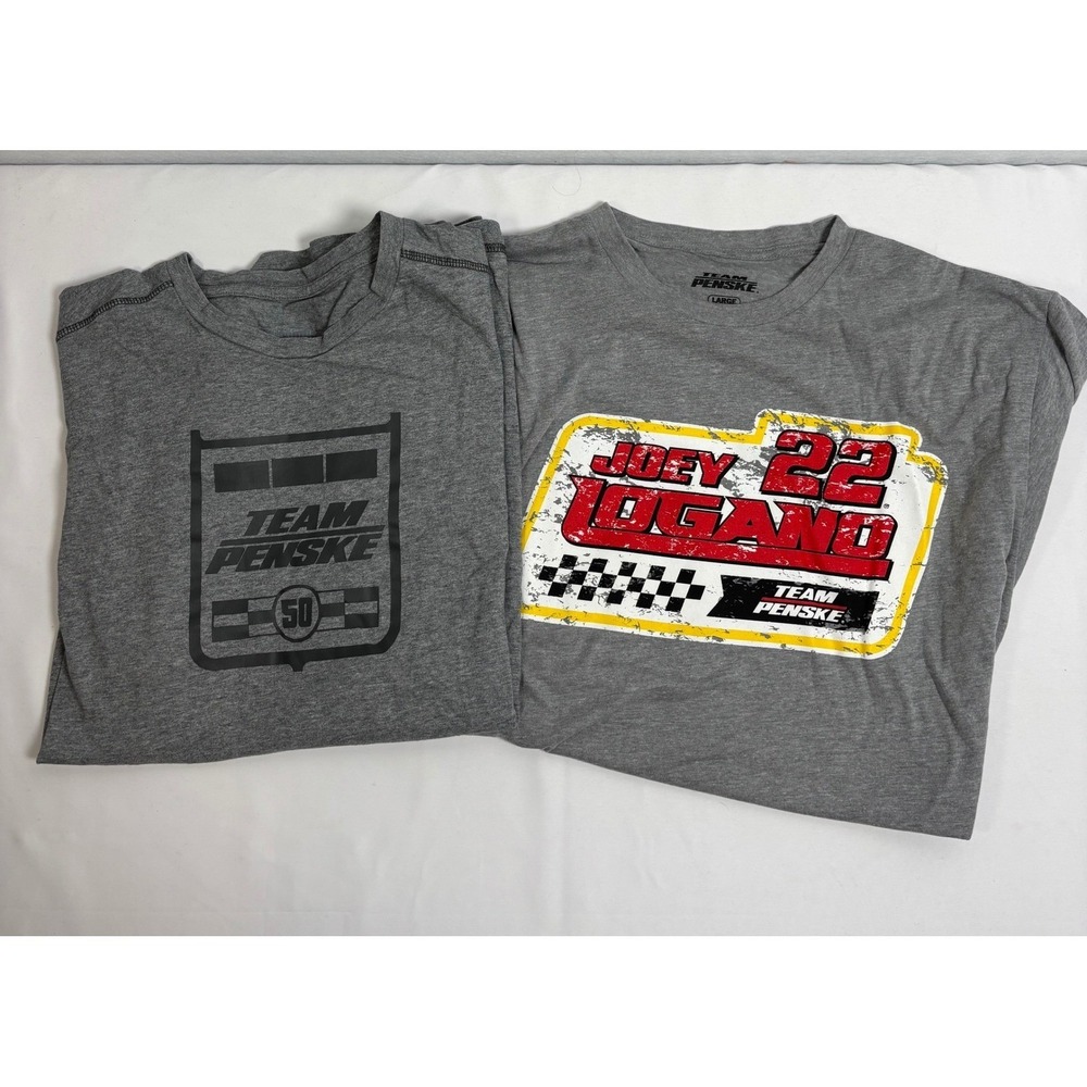 Team Penske NASCAR T Shirt Lot 2 Mens Large Joey Logano 22 Puma 50th Gray